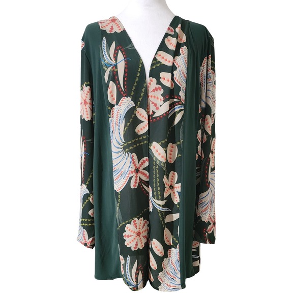 Antthony Original Floral Print Duster Cardigan Open Front Green XL - Picture 2 of 8